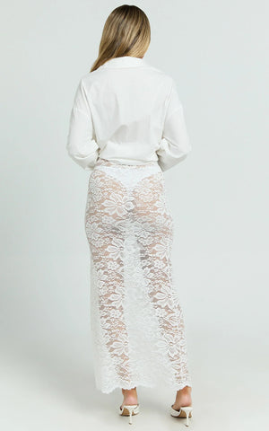 Dahlia Midi Skirt - Lace Skirt in White