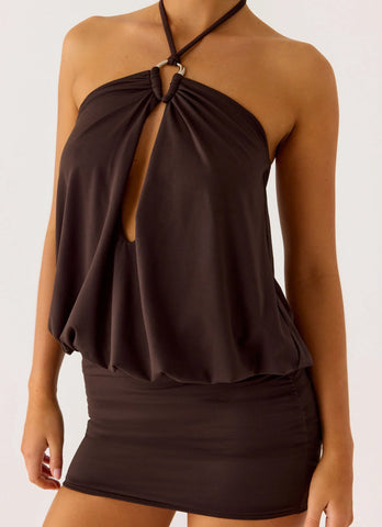 Jisoo Halter Mini Dress - Cool Chocolate