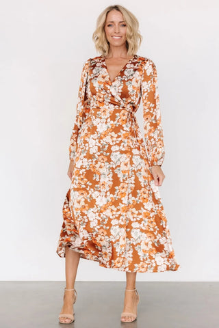 Clarissa Faux Wrap Midi Dress | Copper + Ivory