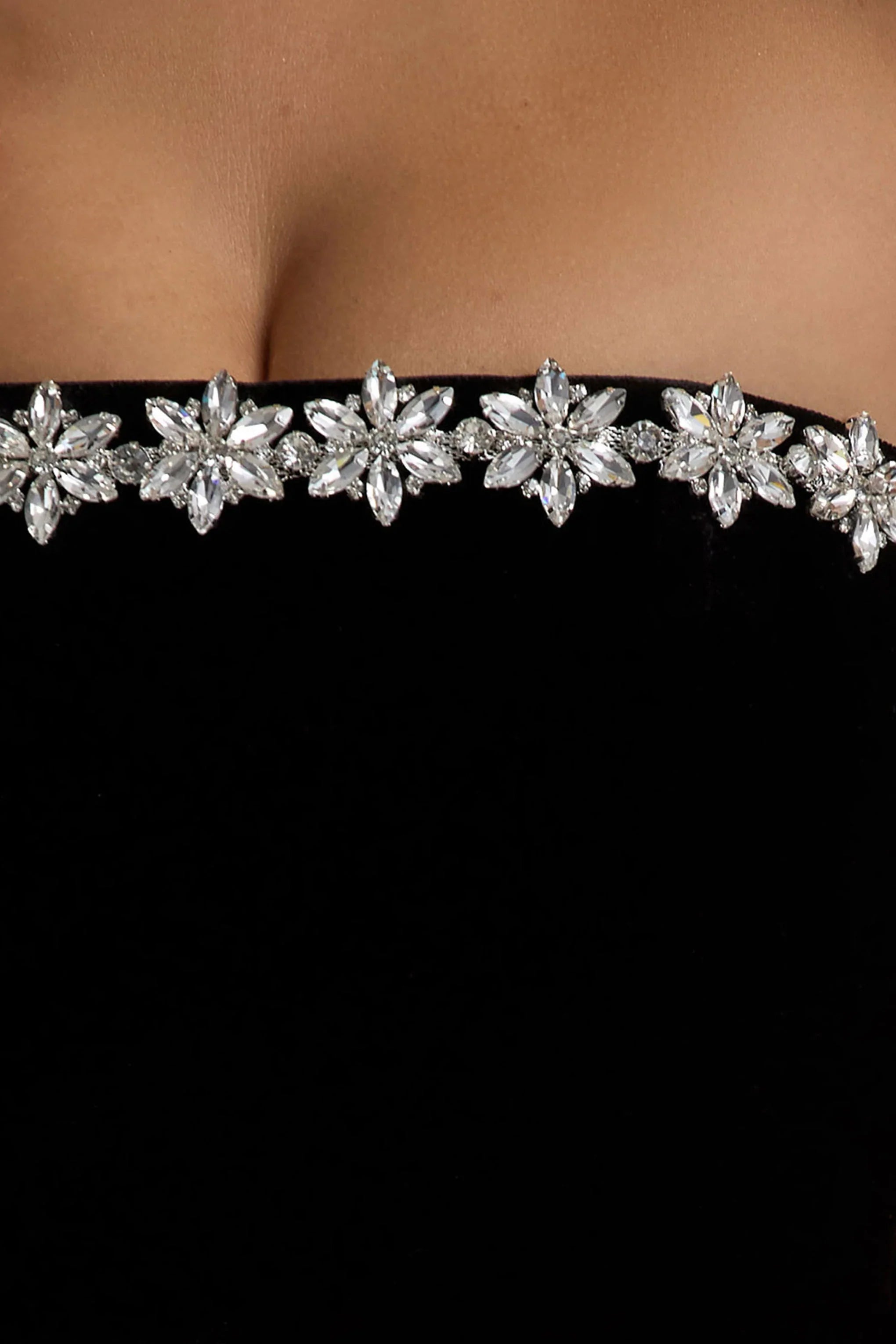 Naia | Black Velvet Embellished Bandeau Mini Dress