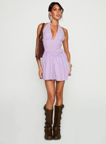 Attracted Halter Mini Dress Purple Stripe