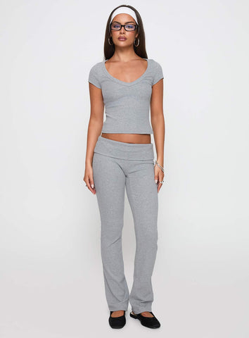 Lovely Day V Neck Top Grey Marle