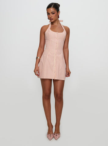 Mallorie Halter Mini Dress Pink Stripe