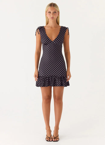 Acacia Mini Dress - Black Polkadot
