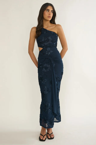 Luli One-Shoulder Cut-Out Maxi Dress Textured Navy
