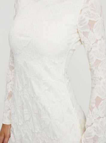 Lukea Lace Long Sleeve Mini Dress Cream