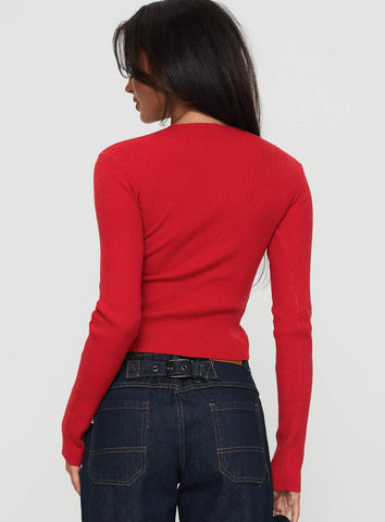 Suzu Long Sleeve Knit Top Red
