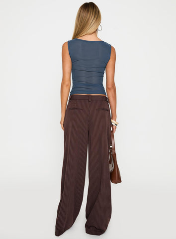Lustre Wide Leg Pant Brown Pinstripe