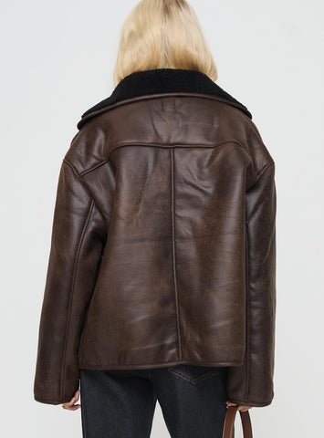 Nunez Faux Leather Jacket Washed Brown / Black
