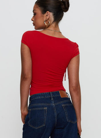 Daena Tie Detail Top Red