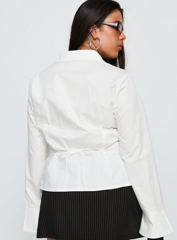 By The Phone Long Sleeve Collared Top White Curve