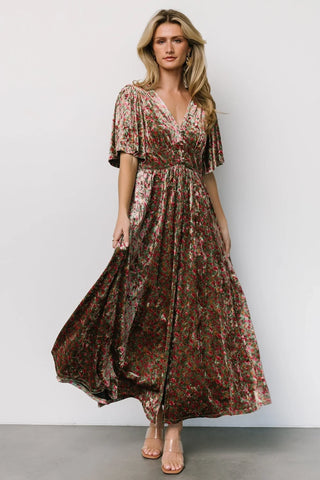 Irina Velvet Maxi Dress | Green Multi Floral