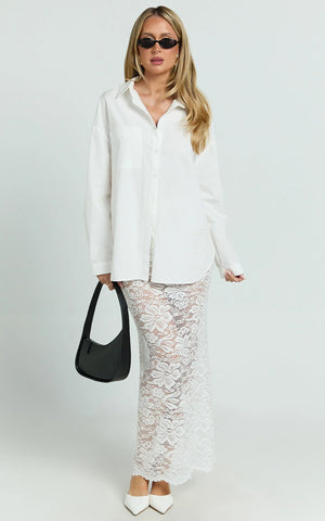 Dahlia Midi Skirt - Lace Skirt in White