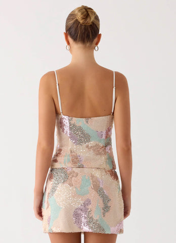 Elyna Beaded Mini Skirt - Swirl Sequin