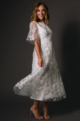 Arabella Embroidered Tulle Maxi Dress | White