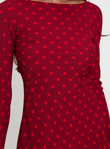 Good Graces Long Sleeve Mini Dress Red Dot
