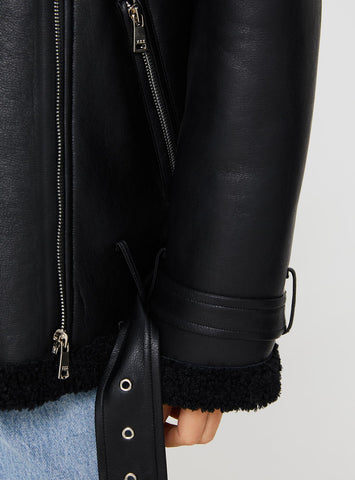Maudie Shearling Faux Leather Jacket Black