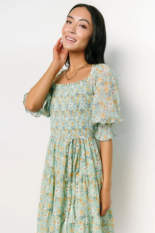 Azlyn Smocked Short Dress | Sage Floral