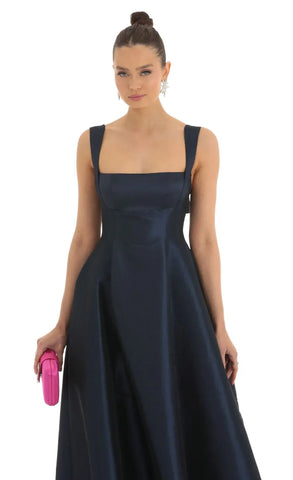 Fit and Flare Maxi Dress in Navy