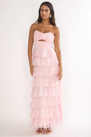 Janelia Layered Frill Maxi Dress Pink