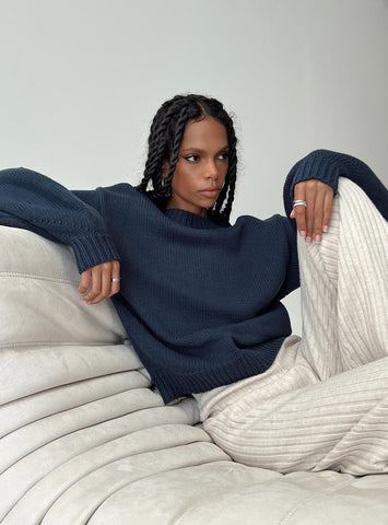 Harmony Balloon Sleeve Knit Sweater Navy