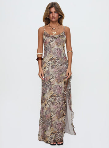 Sympathize Frill Split Maxi Dress Multi