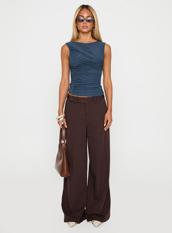 Lustre Wide Leg Pant Brown Pinstripe