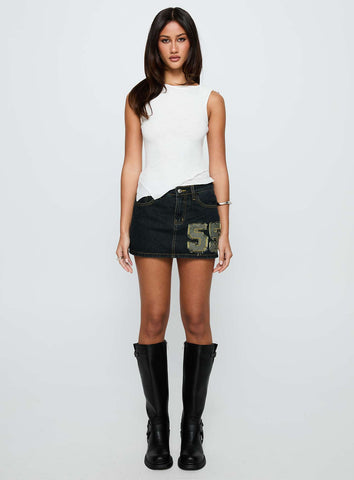 Standout Patch Detail Denim Skort Blue