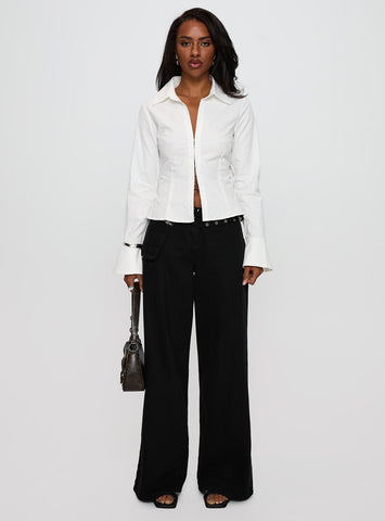 By The Phone Long Sleeve Collared Top White