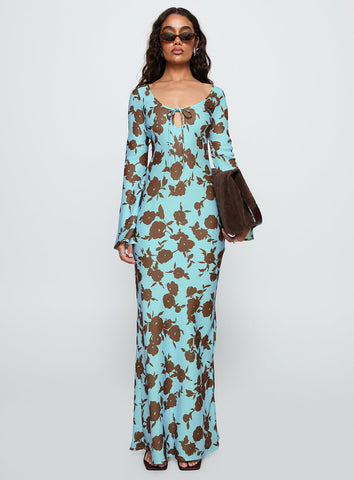 Elorie Long Sleeve Maxi Dress Blue / Brown