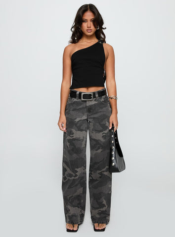 Big Talk Baggy Jeans Grey Washed Camo