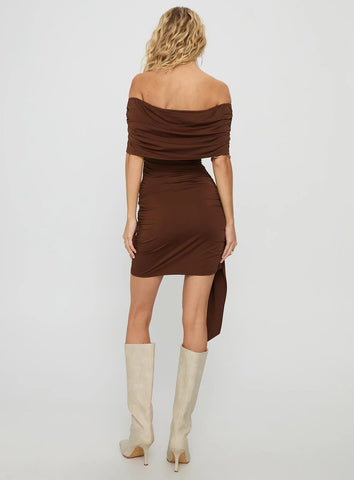 Island Girl Tie Skirt Mini Dress Brown