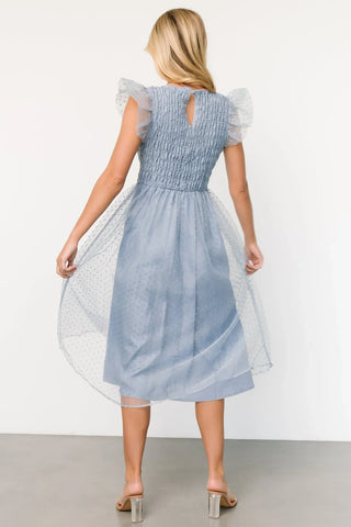 Alice Dot Midi Dress | Dusty Blue