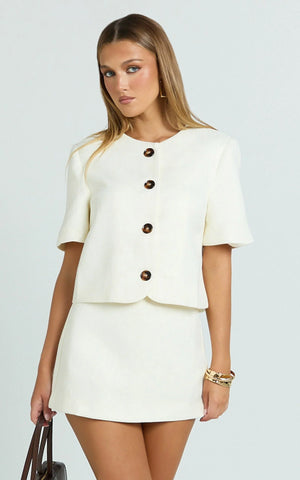 Halsey Jacket - Short Sleeve Structured Jacket in Cream