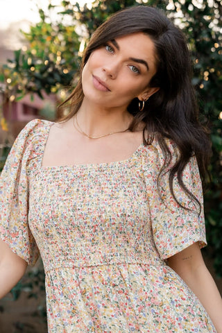 Ellory Smocked Midi Dress | Golden Multi Floral