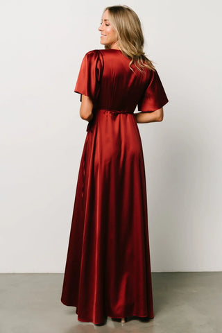 Vara Satin Maxi Wrap Dress | Terracotta