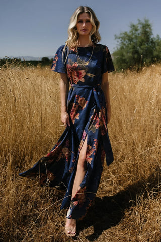 Agnes Satin Maxi Dress | Navy Floral