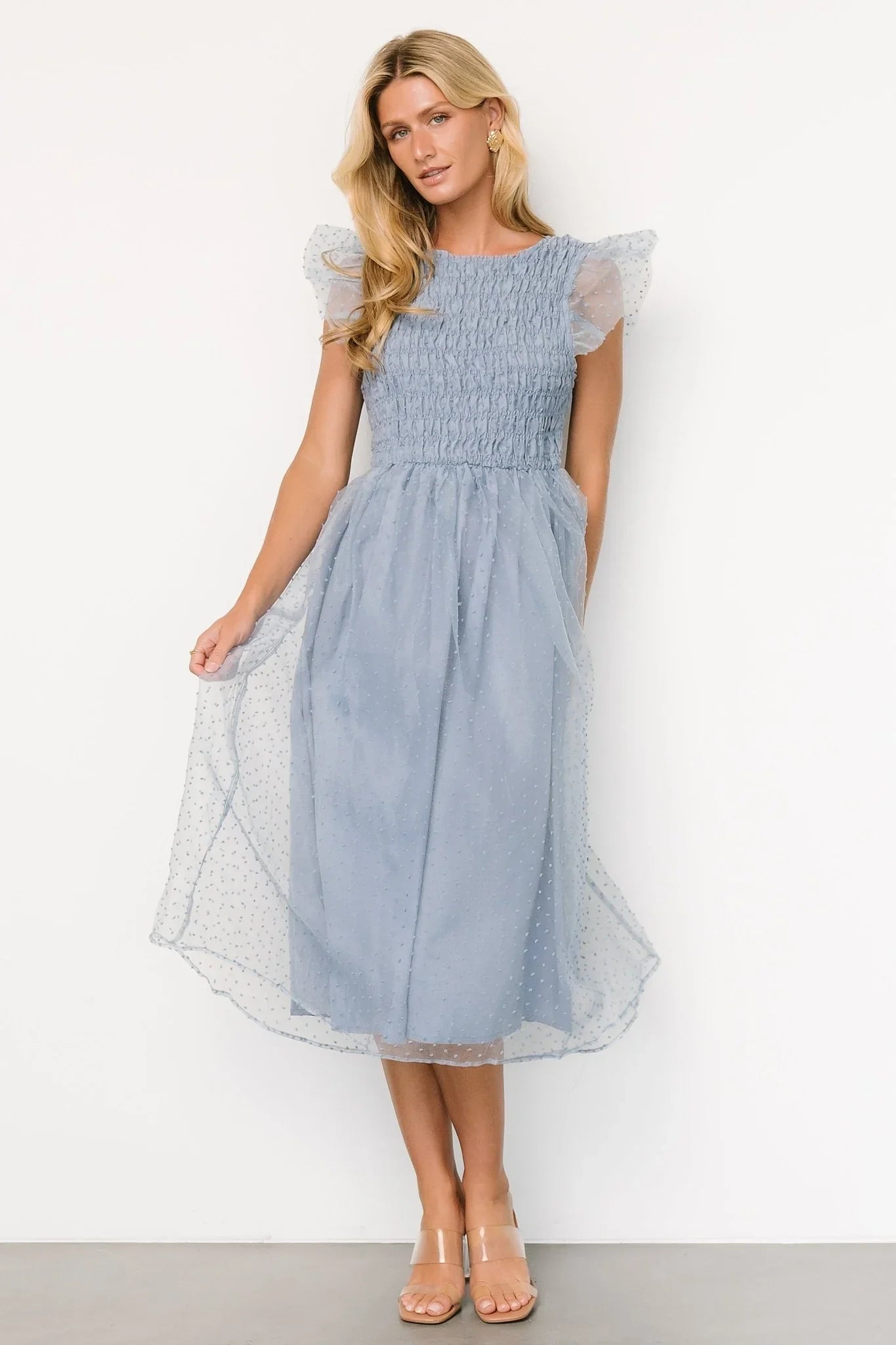 Alice Dot Midi Dress | Dusty Blue