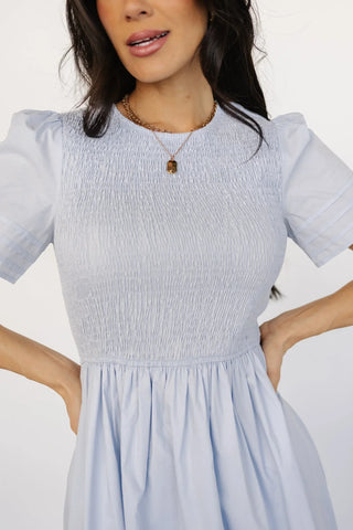 Farrah Smocked Midi Dress | Light Blue