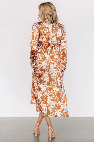 Clarissa Faux Wrap Midi Dress | Copper + Ivory