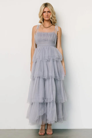 Alora Tulle Tiered Maxi Dress | Dusty Slate