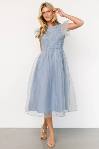 Alice Dot Midi Dress | Dusty Blue