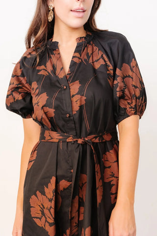 Prescott Midi Dress | Black + Brown Floral