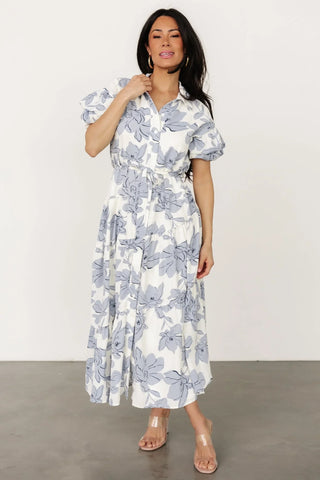 Albany Button Dress | Ivory + Blue