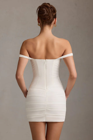 Off-Shoulder Corset Mini Dress in White