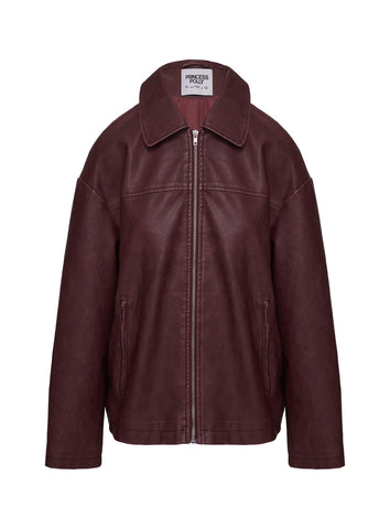 Napoleon Faux Leather Jacket Burgundy