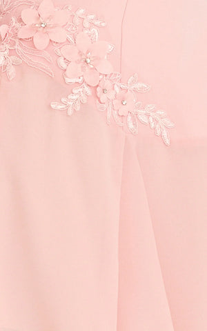 Penny Mini Dress - Strapless Corset Bodice Floral Embellished Godet Dress in Soft Pink